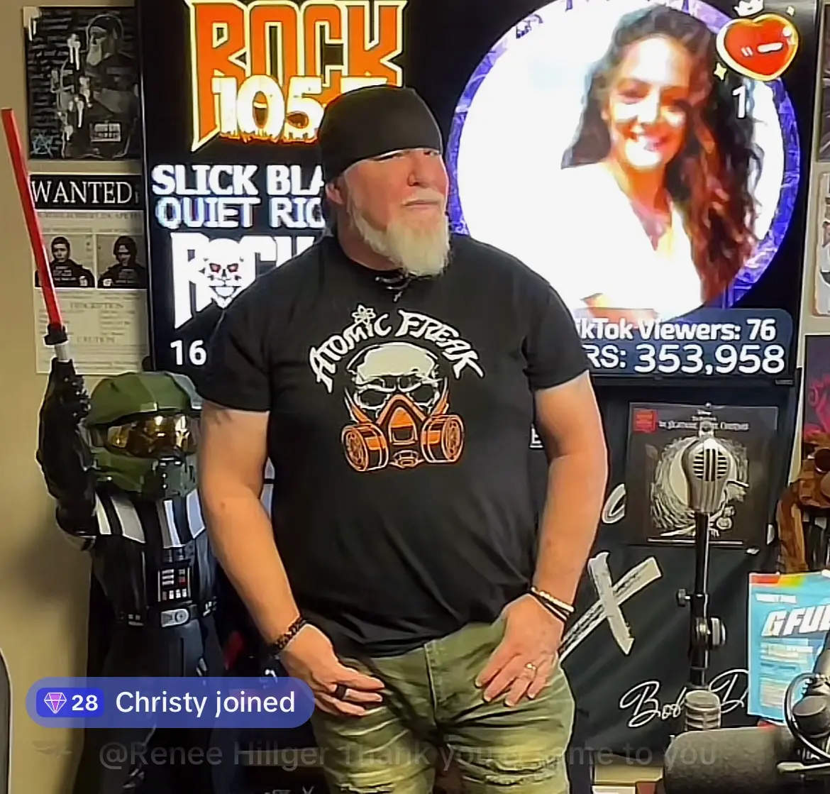 Freak Family member in an ATOMIC FREAK gas mask tee