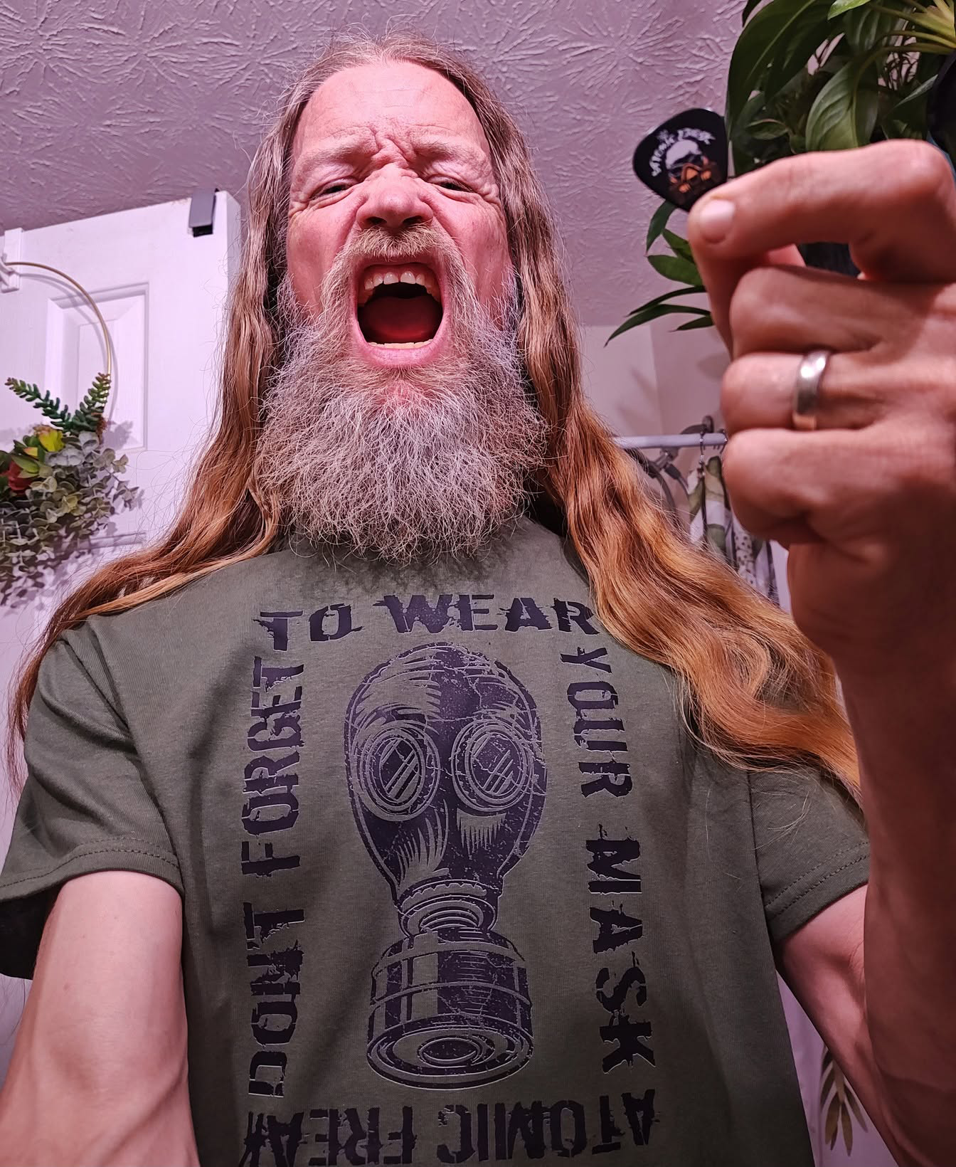Freak Family member in an ATOMIC FREAK gas mask tee